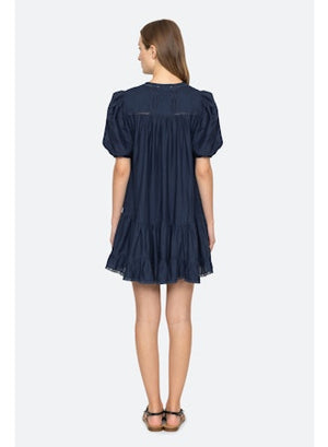 Myra Puff Sleeve Tunic Dress Navy