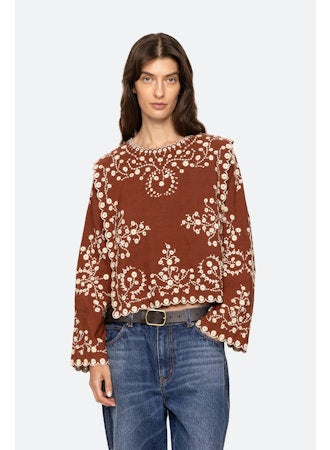 Frances Embroidered Top Brown