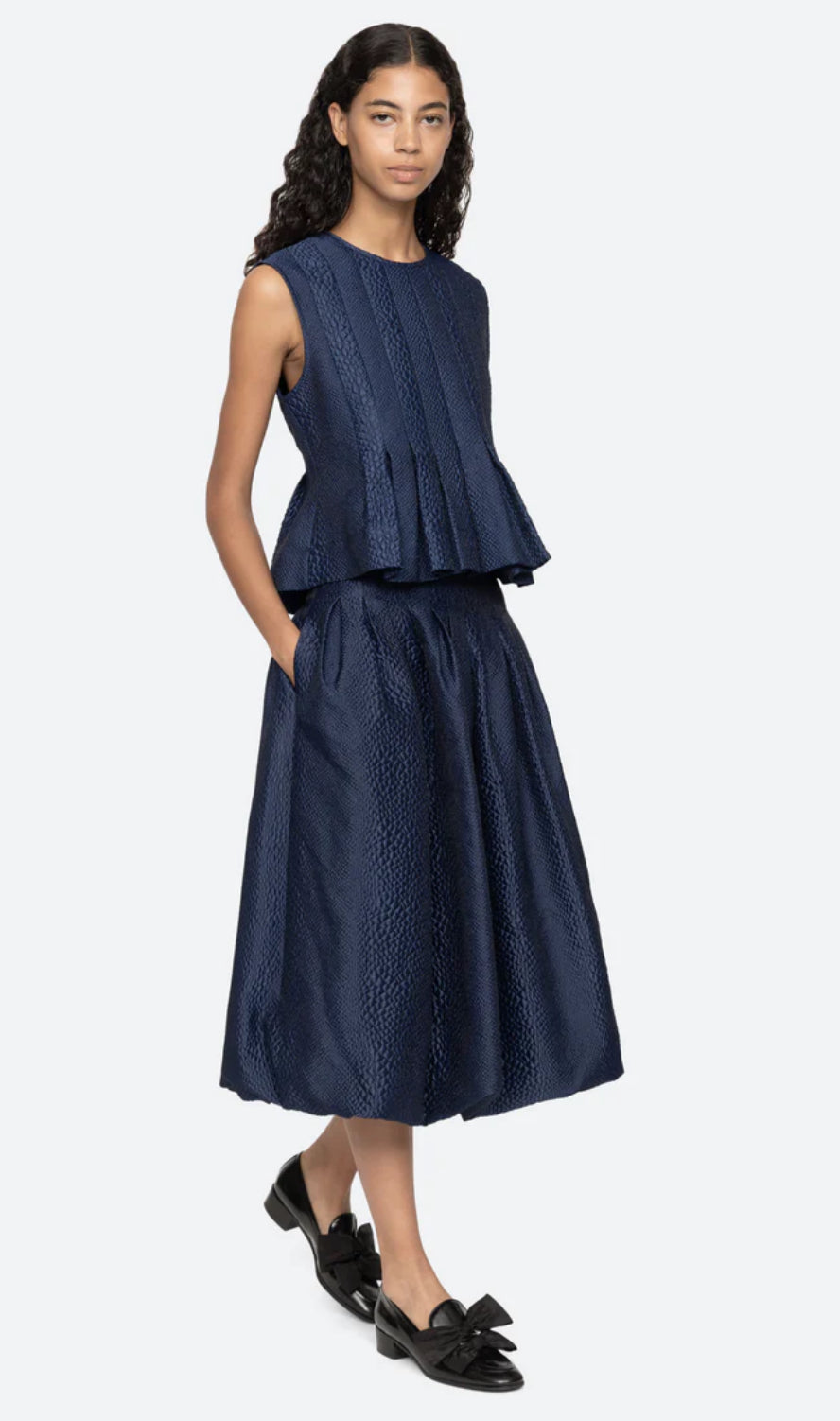 Fayetta Embossed Bubble Skirt Navy