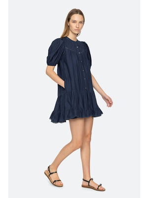 Myra Puff Sleeve Tunic Dress Navy