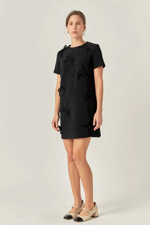 Bow Detailed Mini Dress Black