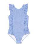 Girls Blue Micro Gingham Ruffle One Piece