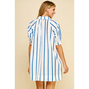 Striped Shirt Mini Dress White/Blue