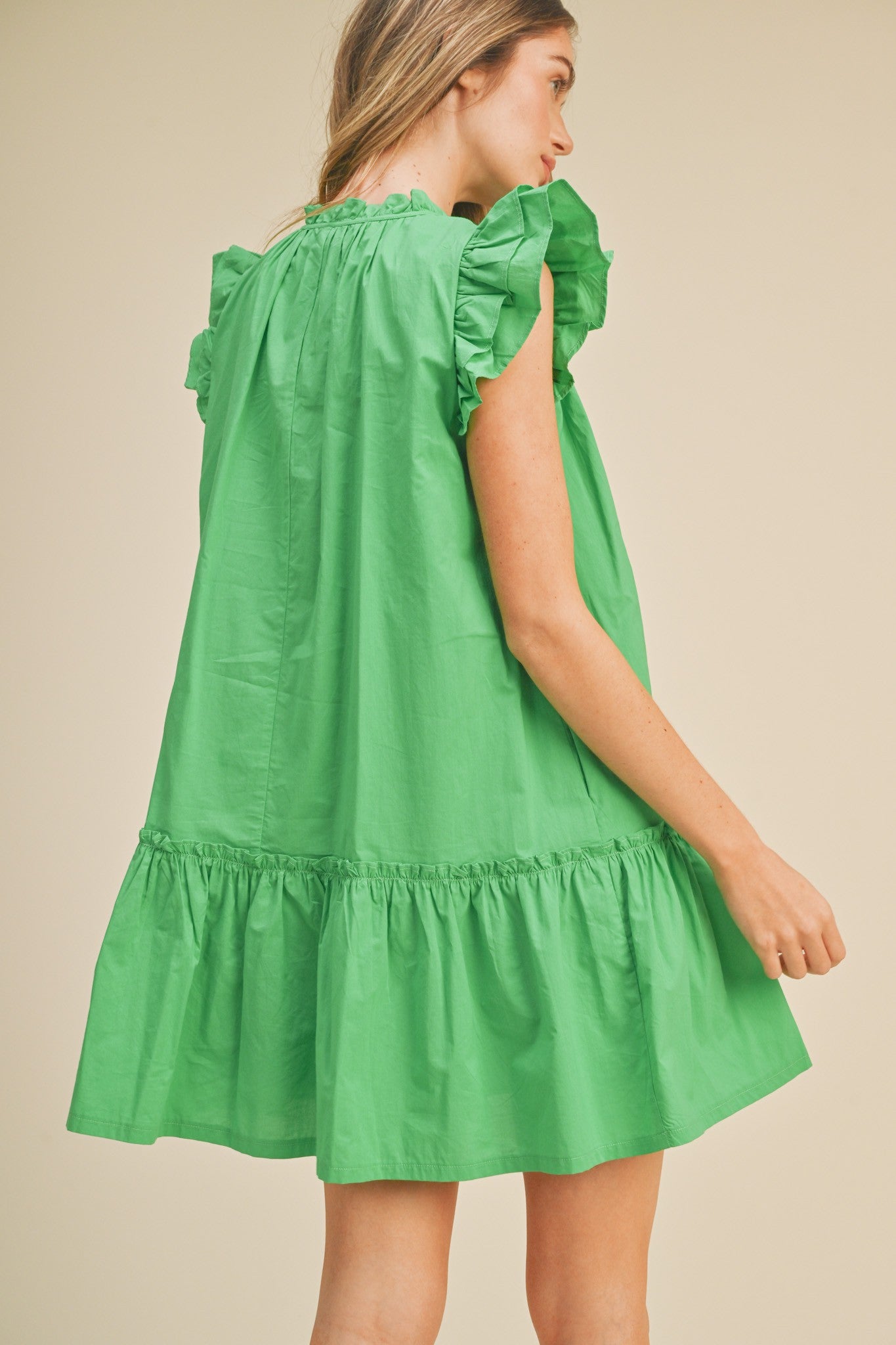 Ruffled Mini Dress Bright Green