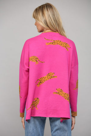 Pink Leopard Mock Neck Sweater