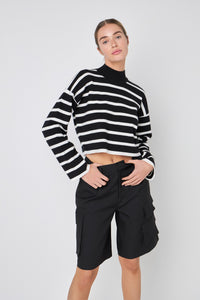 Black and White Striped Crop Sweater