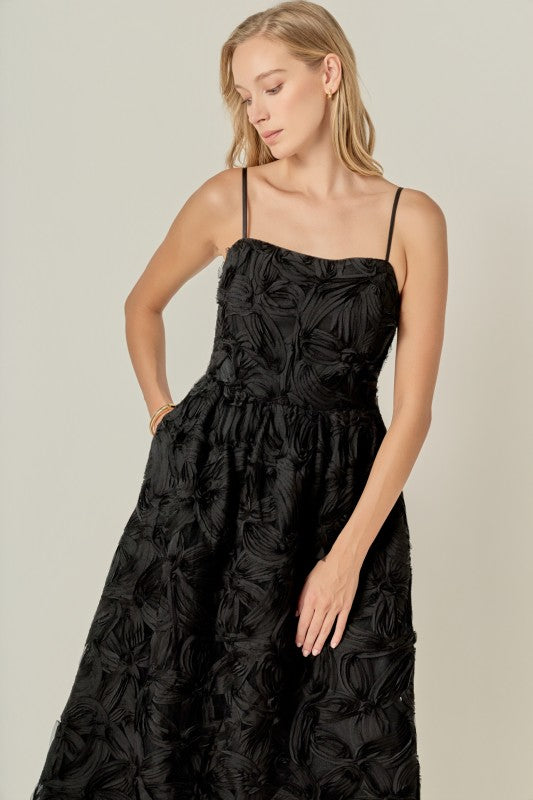 Flower Embellished Midi Dress Black