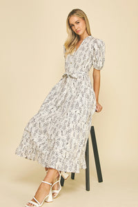 Print Tiered Midi Dress Brown