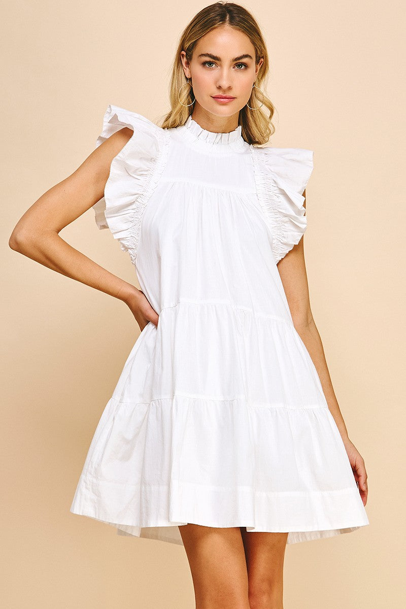 SS Tiered Mini Dress White