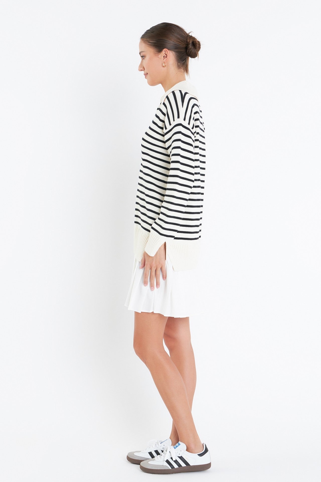 Striped Mixed Media Pleated Dress