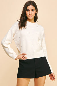 Marble Embellished Sweater Top Cream