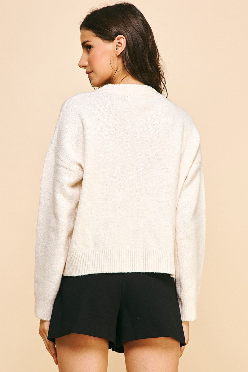 Marble Embellished Sweater Top Cream