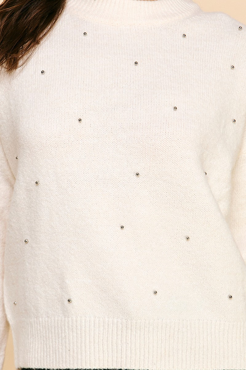 Marble Embellished Sweater Top Cream