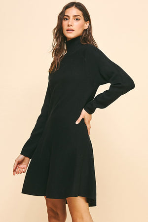 Mock Neck Sweater Dress Black