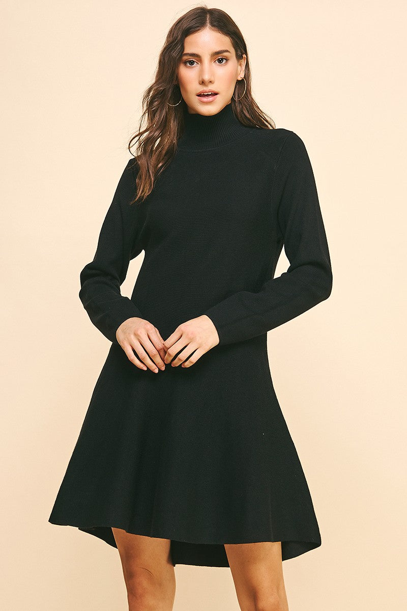 Mock Neck Sweater Dress Black