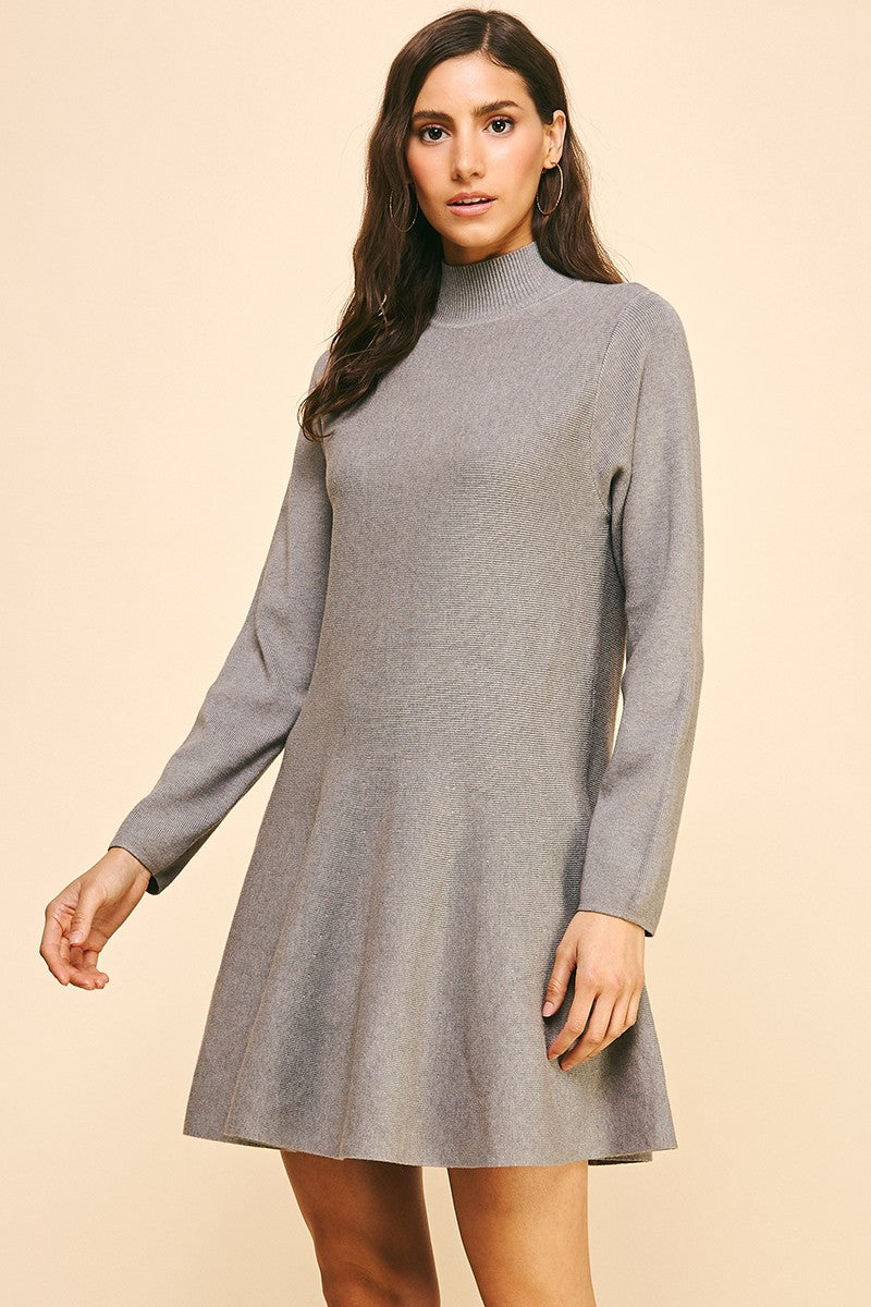 Mock Neck Sweater Dress Grey