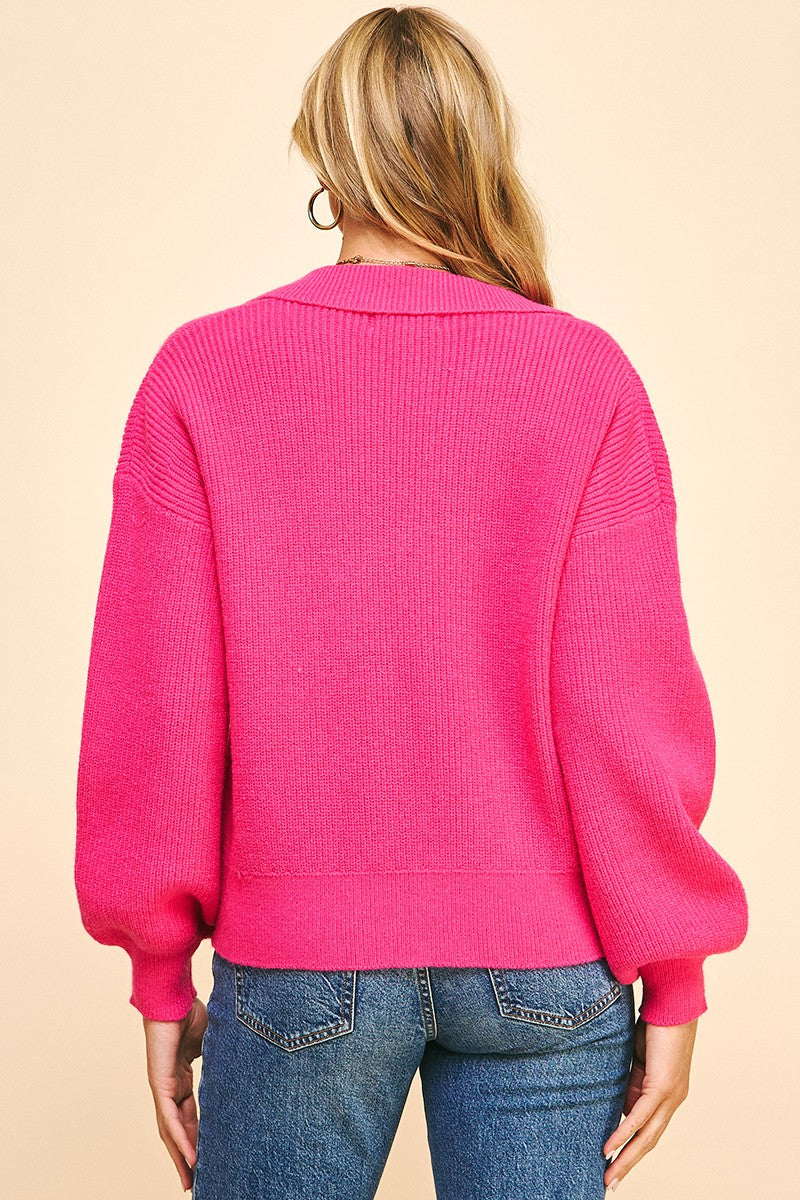 Vneck Sweater Top Hot Pink