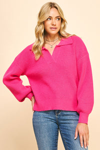 Vneck Sweater Top Hot Pink