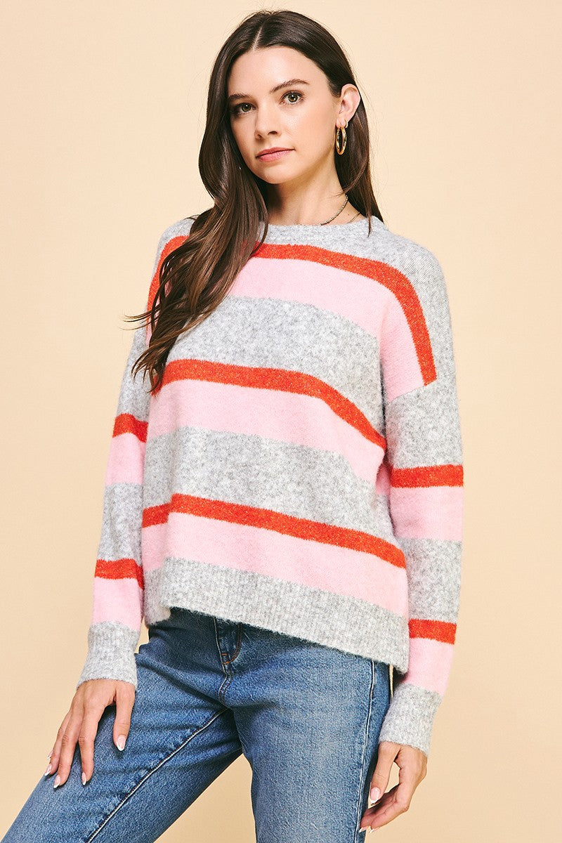 Color Block Pullover Sweater Grey Multi