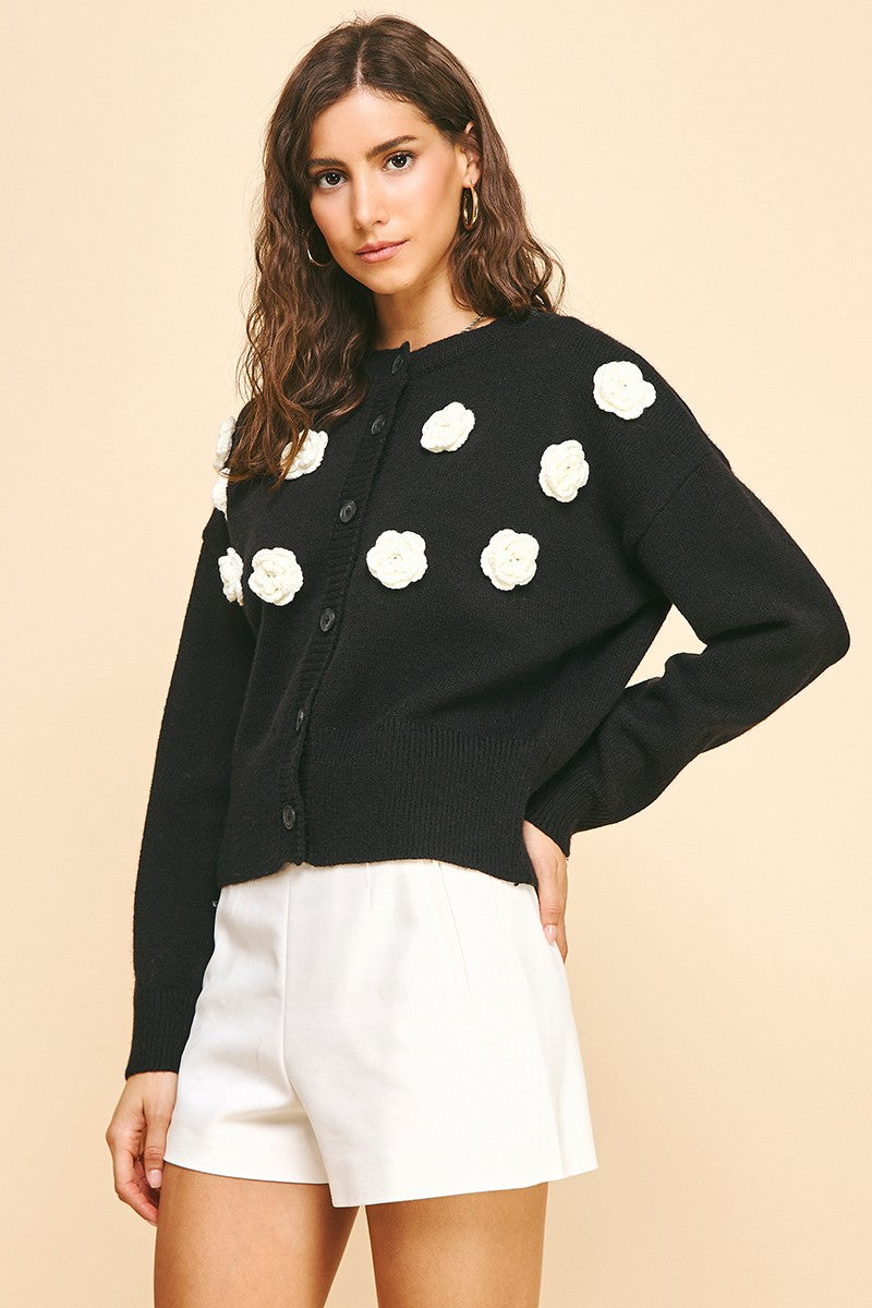 Floral Embroidered Cardigan Black