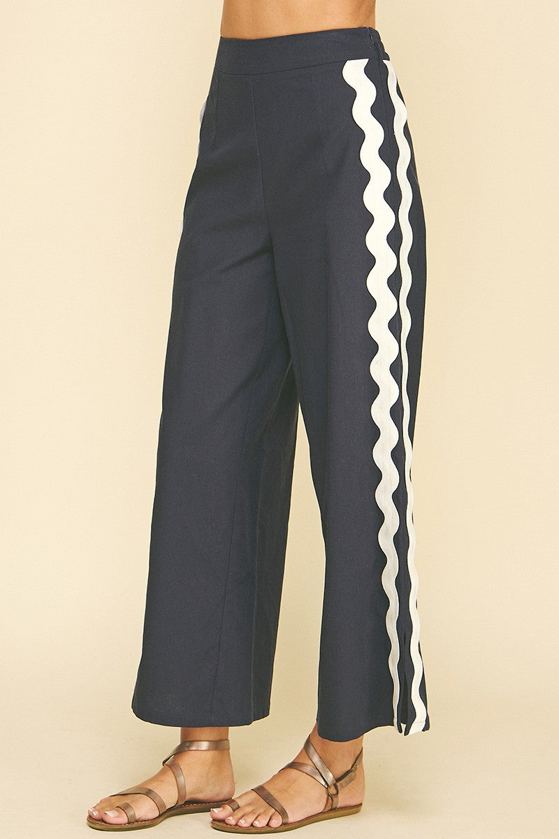 Embroidered Detail Wide Leg Pants Navy