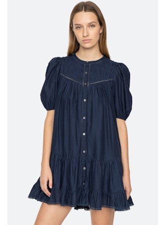 Myra Puff Sleeve Tunic Dress Navy