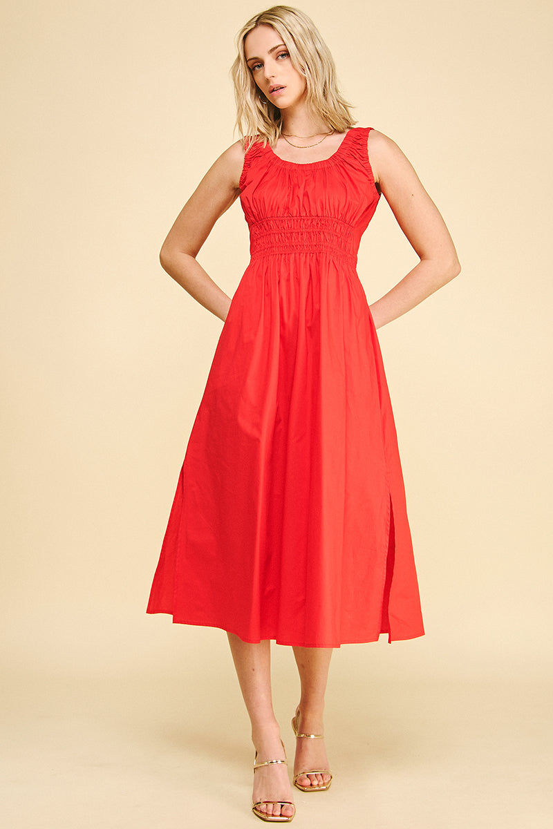 Poplin A-line Midi Dress Red – Twill