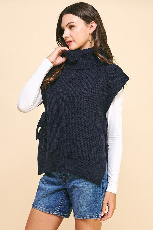 Side Tie Sweater Vest Navy