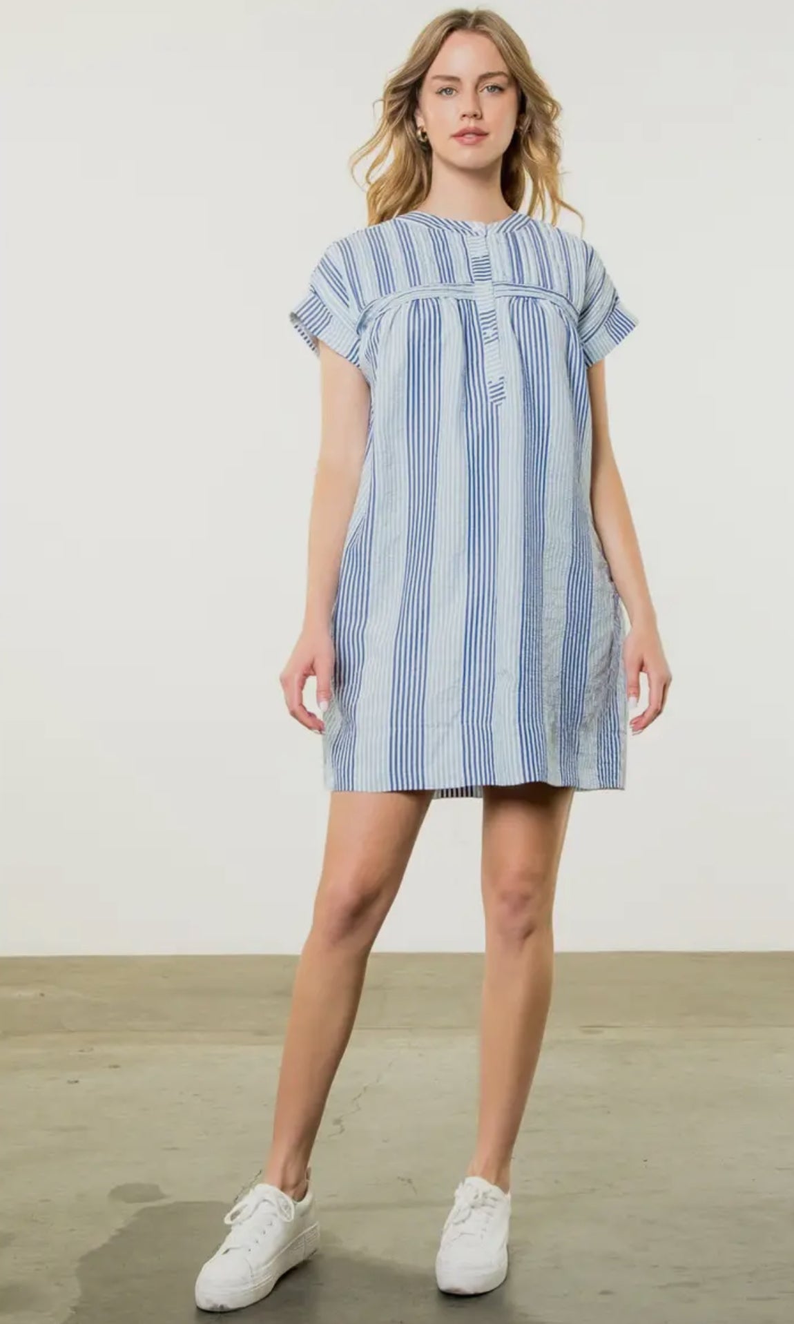 Short Sleeve Striped Dress Blue