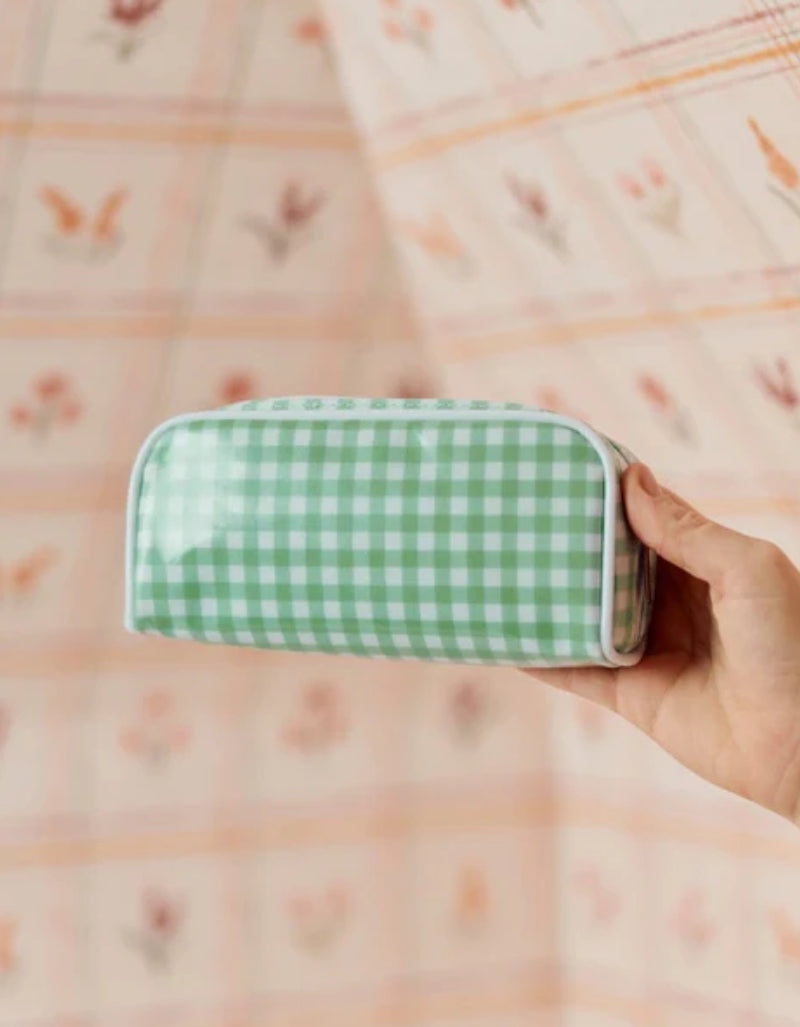 Mini Toiletry Bag Green Gingham