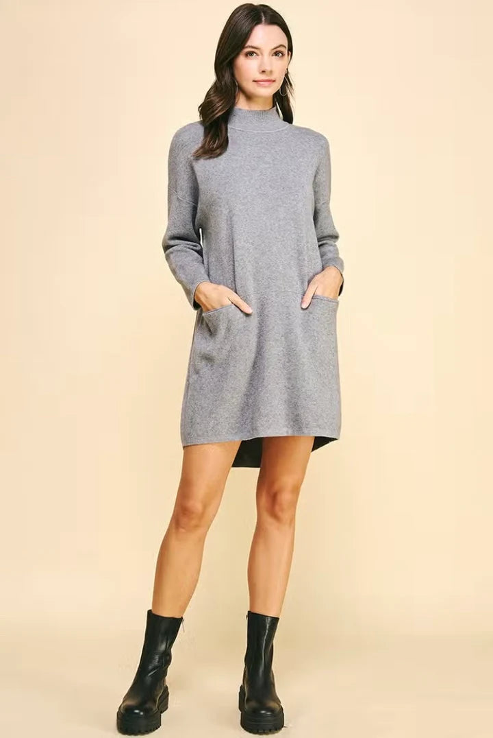 Grey Pocket Sweater Dress