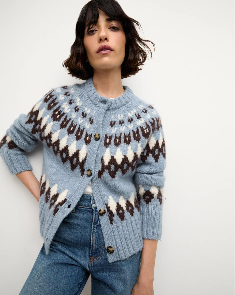 Christina Fair Isle Cardigan Smoke Blue