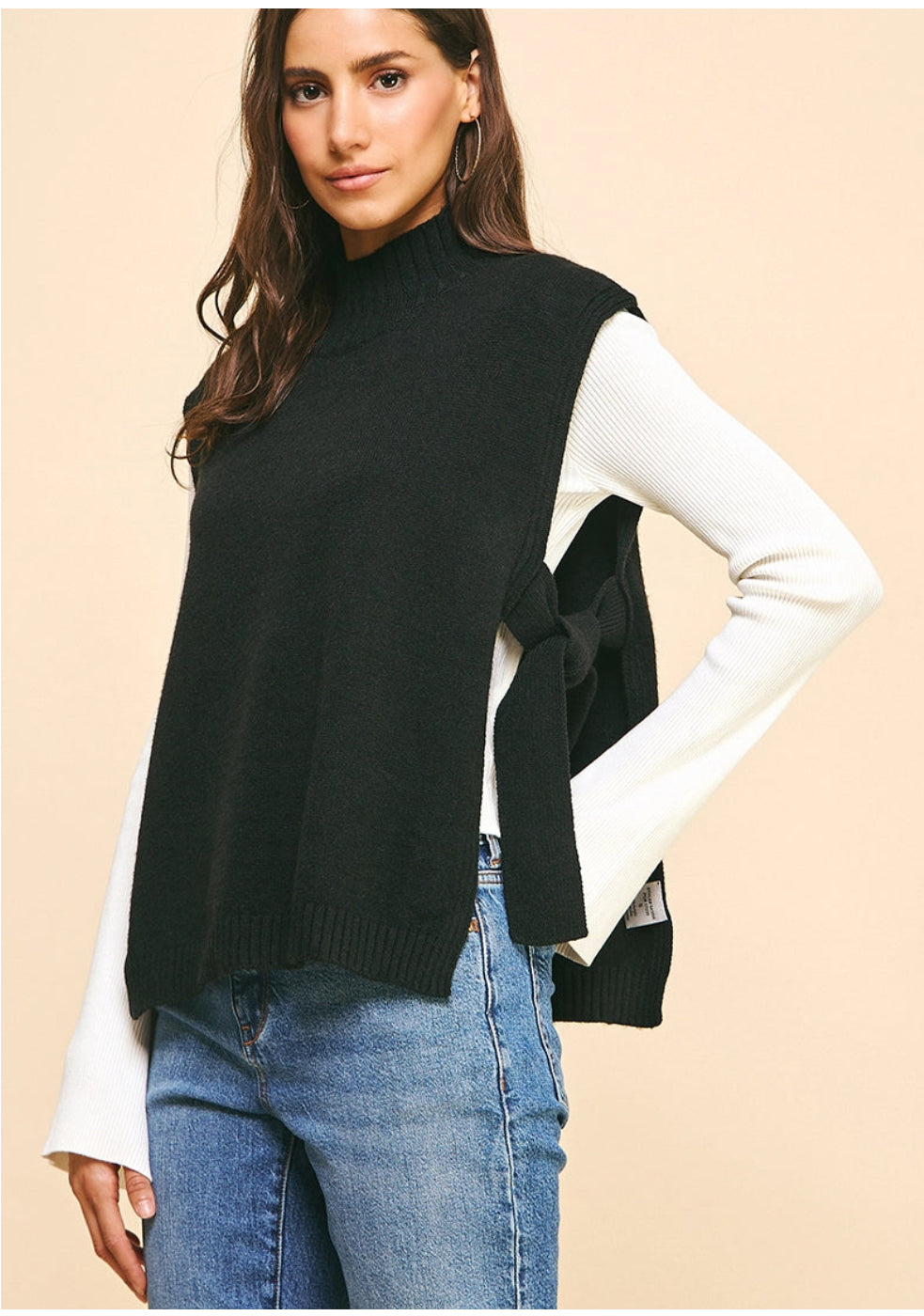 Side Tie Sweater Vest Navy