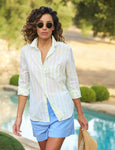 Eileen Button Up Chartreuse and Blue Stripe