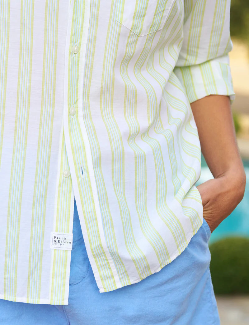 Eileen Button Up Chartreuse and Blue Stripe