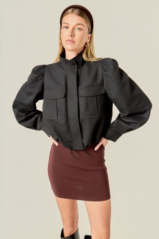 Technical Drawstring Bomber Black