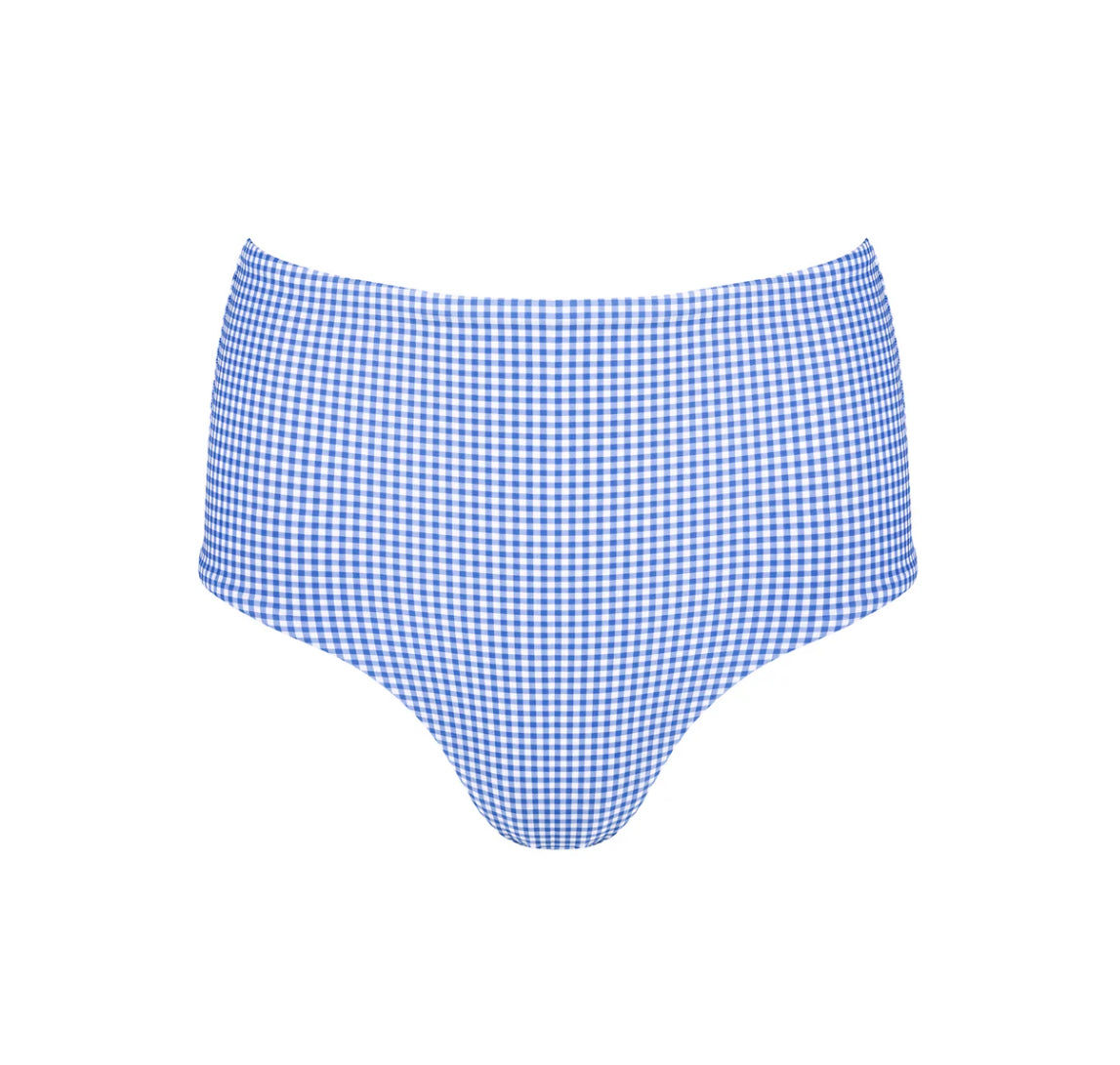 Blue Micro Gingham High Waist Bikini Bottom