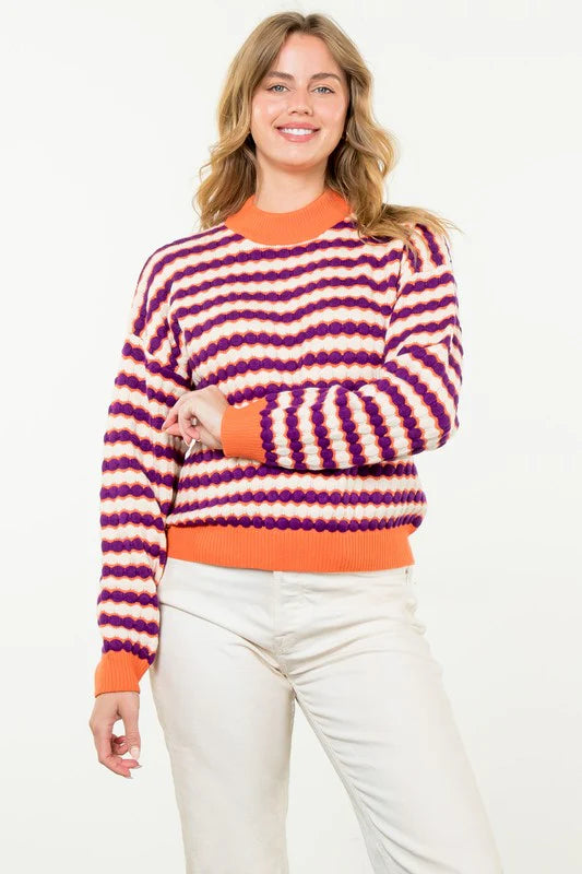 Knit Pattern Sweater Orange/Purple