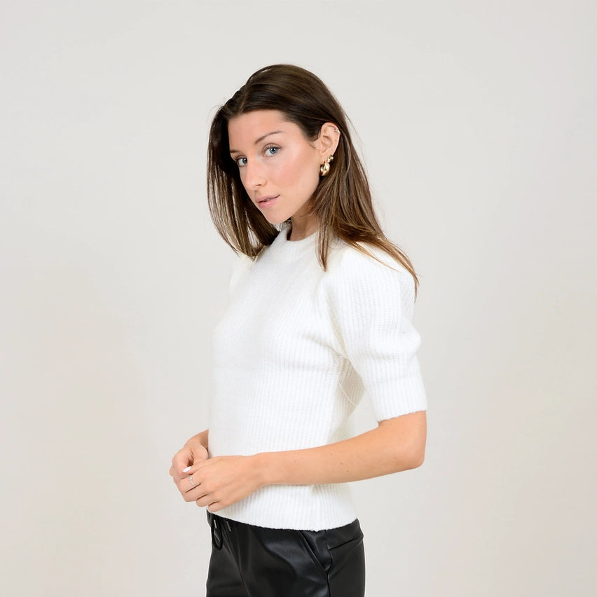 Camille Short Sleeve Sweater White