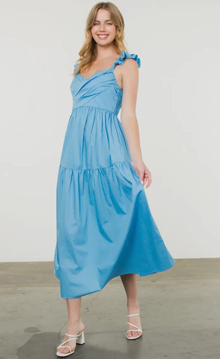 Tiered Poplin Maxi Dress Light Blue