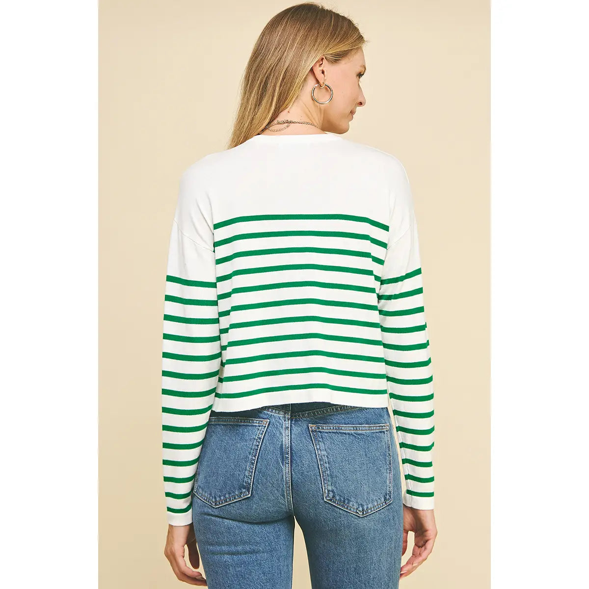 Stripe Light Weight Sweater White/Green