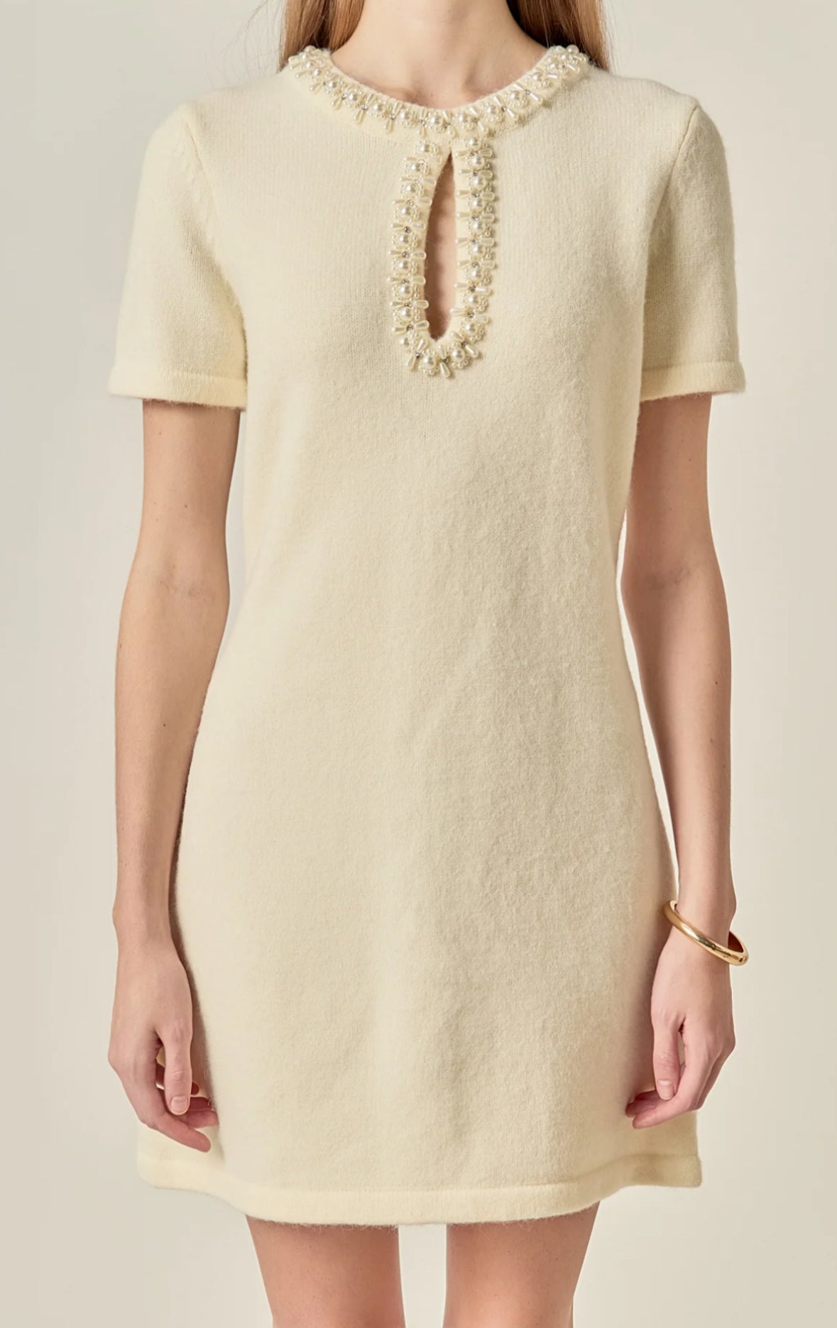 Pearl Keyhole Knit Mini Dress