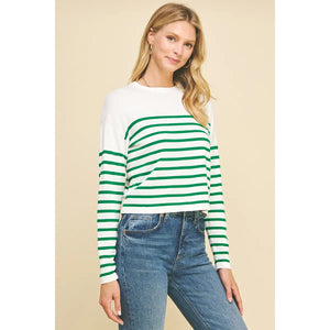 Stripe Light Weight Sweater White/Green