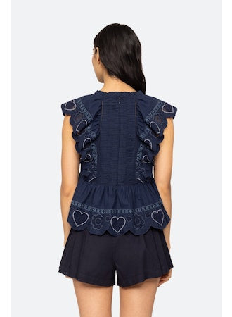 Jeanetta Eyelet Tank Top Navy