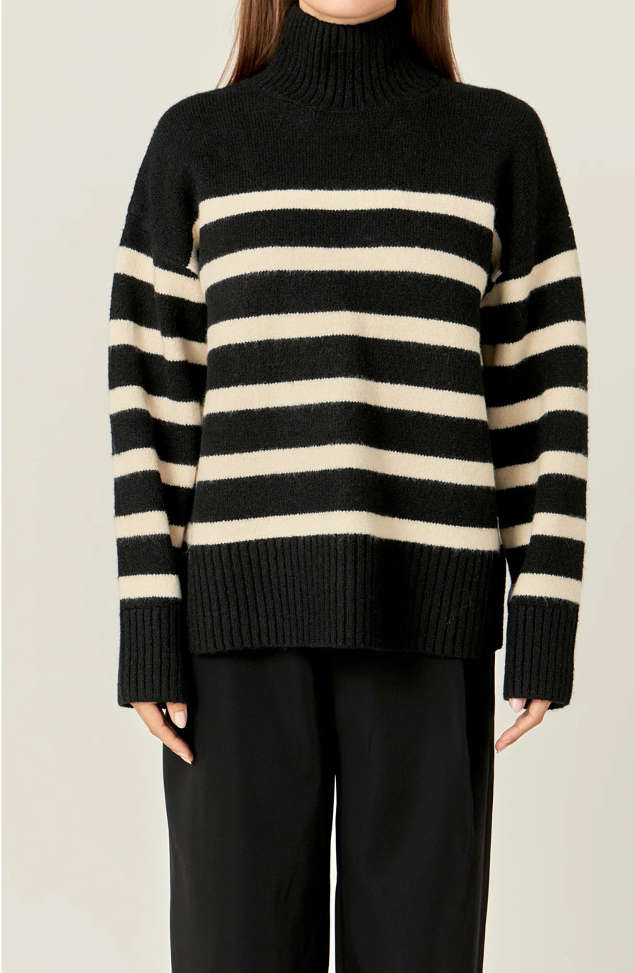 Stripe Turtleneck Knit Black/Cream