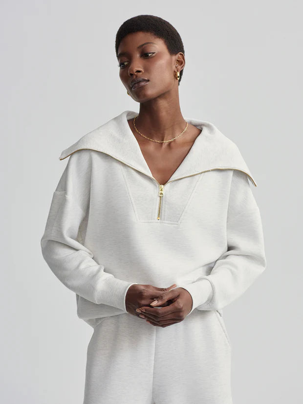 Catherine Half Zip Sweat - Ivory Marl