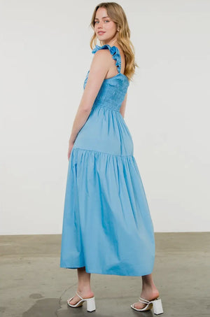 Tiered Poplin Maxi Dress Light Blue