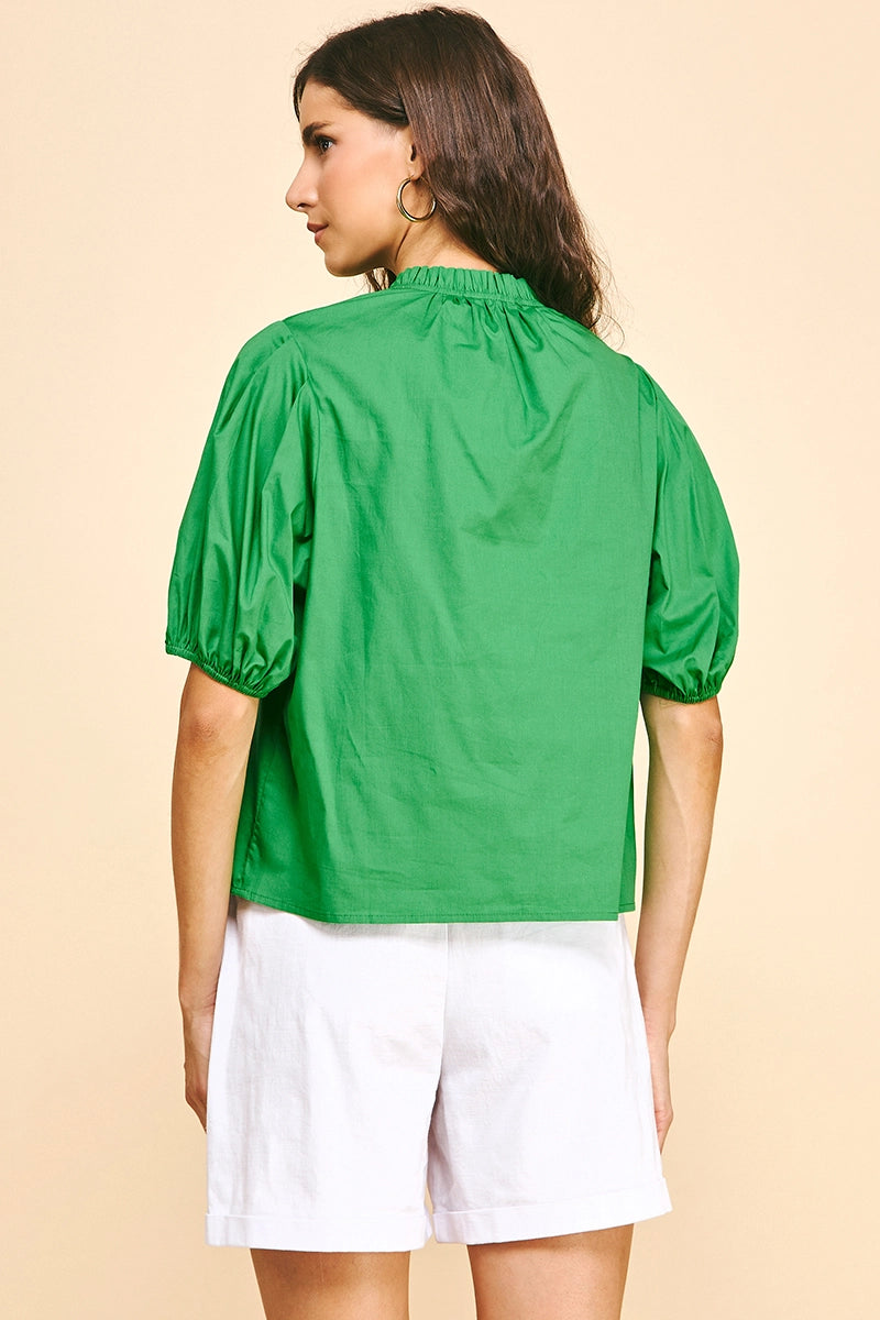 SS Vneck Woven Top Fresh Green