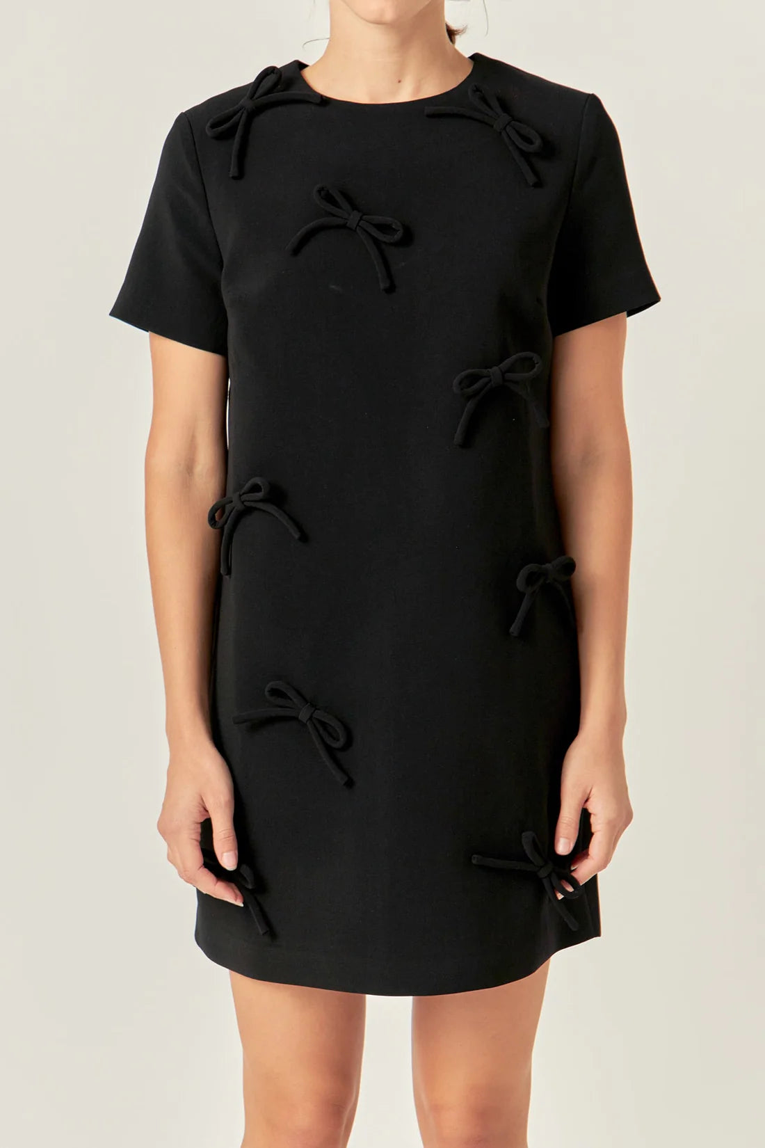 Bow Detailed Mini Dress Black