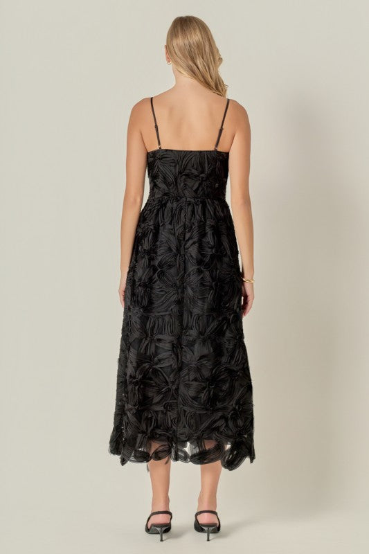 Flower Embellished Midi Dress Black